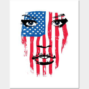 USA Patriot Woman Flag Warpaint July 4th Flag Posters and Art